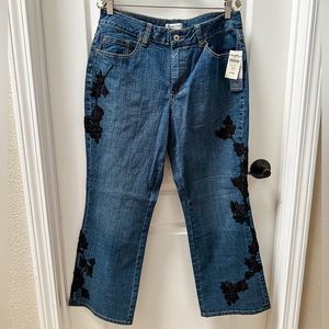 BRAND NEW Coldwater Creek Lace Applique Dark Jean Size 14 Petite